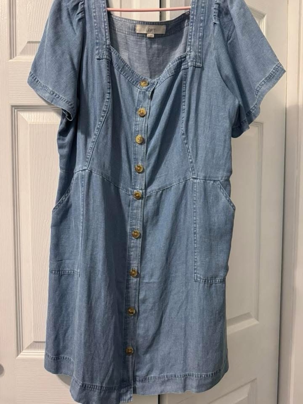 LOFT Light Blue Chambray Button-Front Dress